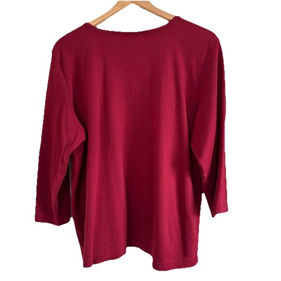 Indigo Moon Knit Maroon Pull On Floral Embroidery Sequined 3/4 Sleeve Shirt 1X - Picture 6 of 11